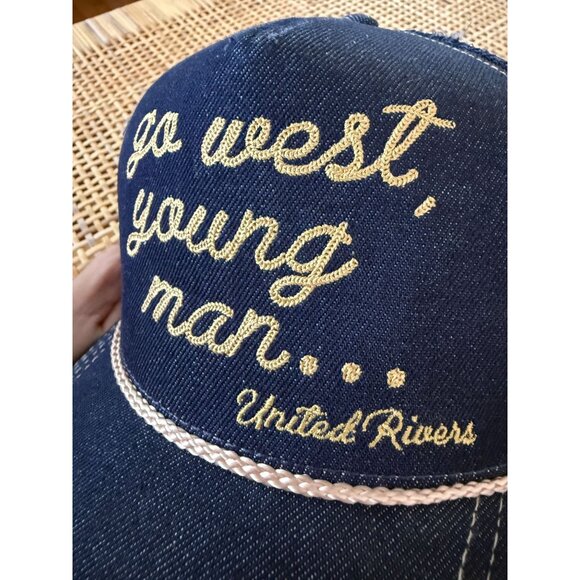 United Rivers Navy Selvedge Denim Trucker Hat – “Go West, Young Man” Chain Stitc - Picture 6 of 6